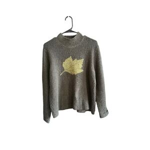 Norton Studio Vintage Green Maple Leaf Flecked Knit Wool Blend Sweater Large